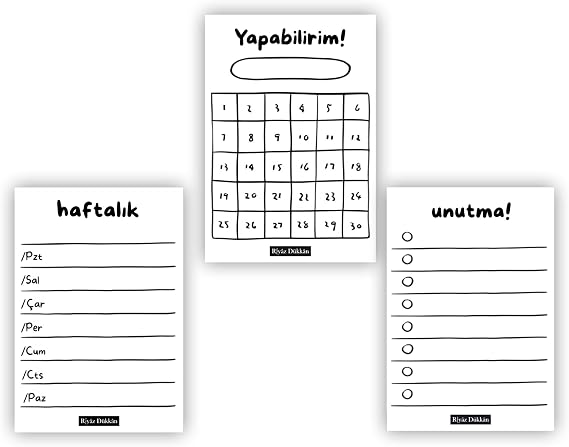 Minimal Plan 3lü Set, 3 adet A7 Boyut, Mini Tutkallı Bloknot, Not Kağıdı, Herbiri 50 Yaprak