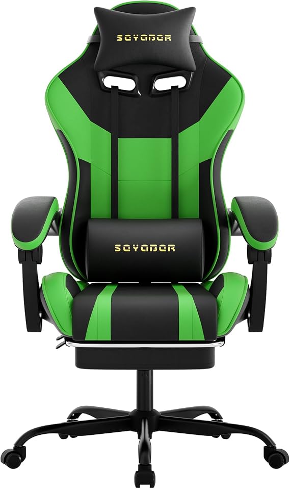 Ergonomic Gaming Chair,A Versatile 3-in-1 Video Game Chair for Work, Study, and Gaming,Features an Adjustable Backrest, Footrest, and Linked Armrests Office Chair for Adults,Blackgreen