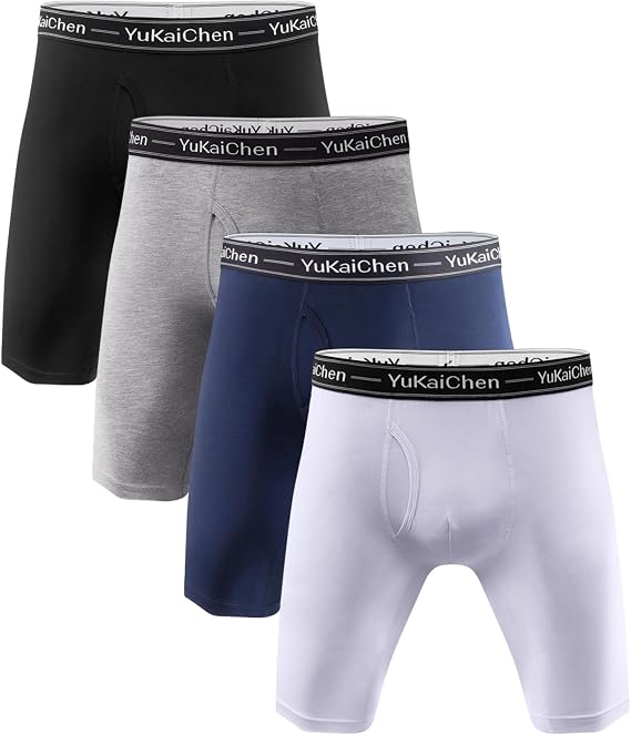YuKaiChen Men's Soft Bamboo Fiber Underwear Long Boxer Briefs Function Fly
