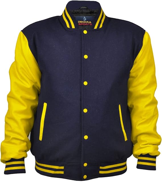 Men's Varsity Jacket Genuine Leather Sleeve and Wool Blend Letterman Boys College Varsity Jackets