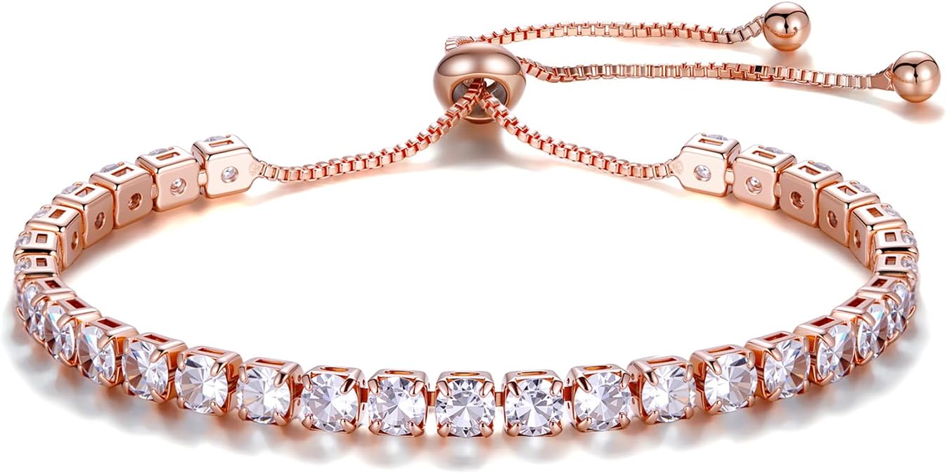Fashion Bracelets for Women|Tennis Bracelets for Women|18K Gold Plated Bracelets for Women|Silver Women's Bracelets|Rose Gold Women's Bracelets|4mm Zirconia Bracelets| Length-adjustable buckle