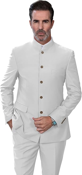 Men's Suit Chinese Stand Collar 2 Pieces Mandarin Solid Slim Fit Formal Mens Suit Traditional Outfits for Wedding