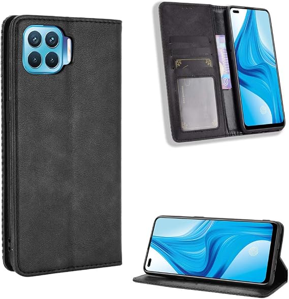 Jielangxin Keji Case for Oppo Reno 4 Lite, Flip Case, Black, Leather, Card Slots
