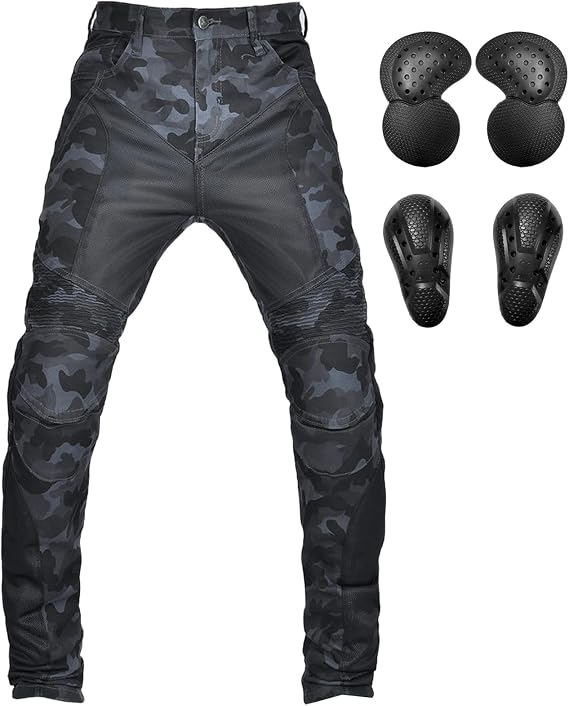 Mens Womens Summer Mesh Motorcycle Pants Breathable Slim Jeans Casual with CE Removable Upgraded Protective Gear