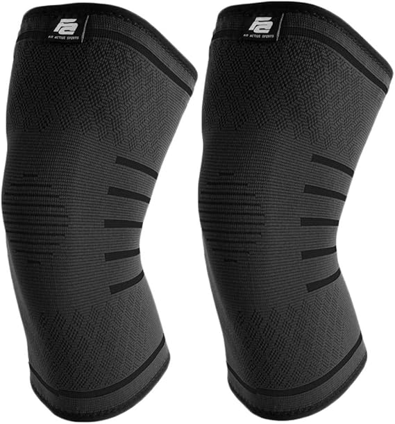 Fit Active Sports Flex Compression Knee Sleeves (2 Sleeves) Brace for Men & Women - Knee Support for Weight Lifting, Gym Workout, Cross Training, Running, Sports and More.