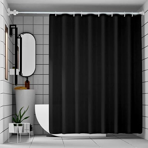 Shower Curtain Mould Proof Mildew Resistant, Waterproof PEVA Black Bathroom Curtain Set With 12 Pcs Hooks, 180 x 180cm Quick-Drying Shower Curtain for Hotel Bath Tub Shower Stall