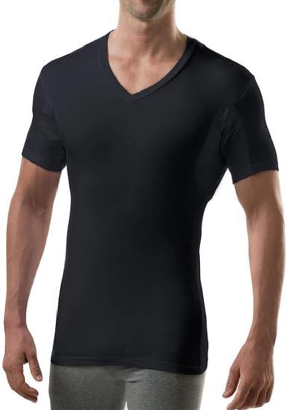 Men's Sweatproof Undershirt - Rayon Blend V Neck - Slim Fit - with Sweat Pads