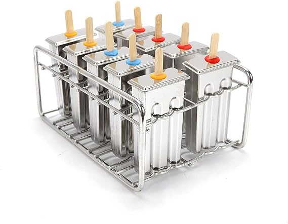 Stainless Steel Ice Cream Mold,Commercial Ice Pop Molds Metal Pops Moulds Ice Lolly Molds with Holder,Ice Stick Mold Fast Freezing Ice Cream Makers Molds for Thickness 0.8mm (10Pcs-85g)