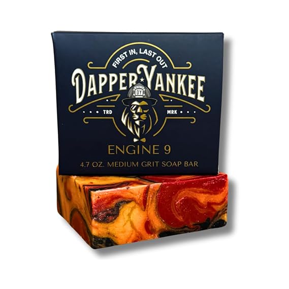 Dapper Yankee Engine 9 Exfoliating Natural Soap for Men - Medium Grit, Pumice, Firefighter Soap, Barbershop Scent, Moisturizing
