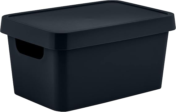 Simplify Small Vinto Storage Box | Click Tight Lid | Dimensions: 9.76" x 6.69" x 4.84" | Stackable | Home Organization | 2 Handles | Black Charcoal, 1 Count (Pack of 1)