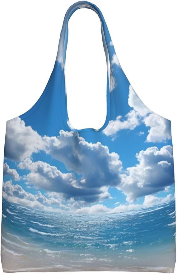 Canvas Tote Bag Heavy Duty Handbags Reusable Grocery Shopping Bags Blue Sky and White Cloud Gift Bags for Women
