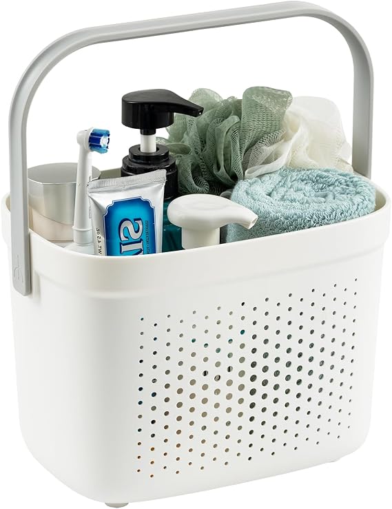 LEVERLOC Portable Shower Caddy Basket, Plastic Cleaning Caddy Organizer Storage Tote with Handle for Bathroom Kitchen College Dorm Room Bedroom,Grey