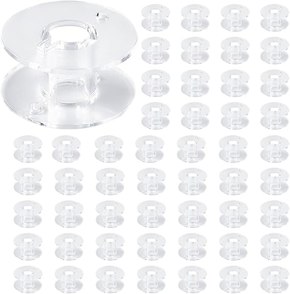50 Pack Clear Plastic Sewing Machine Bobbins Class 15 Sewing Bobbins Compatible for Brother Singer Janome Kenmore Machines Style SA156 Transparent Bobbins Spools Embroidery Bobbins Sewing Accessories