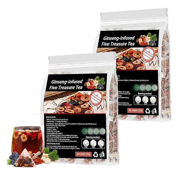 Ginseng Five Treasure Tea, Kidney Tea formula Ginseng Five Treasures, Red Date Wolfberry Mulberry Health, (2pcs)