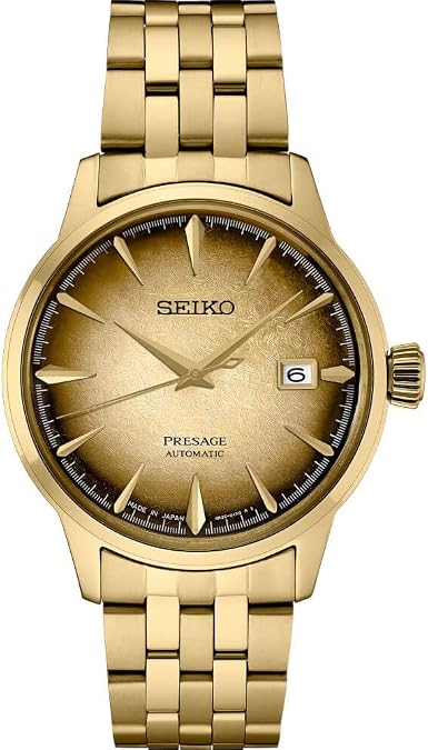 SEIKO Automatic Watch for Men - Presage Cocktail Time - Patterned Dial | Gloss Finish, Date Calendar, Stainless Steel, Water-Resistant 50M, 41-Hour Reserve Power, See-Through Caseback