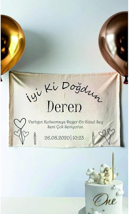 kocstudyo Doğum Günü Afişi, Çok Renkli, 70x100 CM, İsme Özel Kişiselleştirilebilir Pankart, Vinil, Dayanıklı