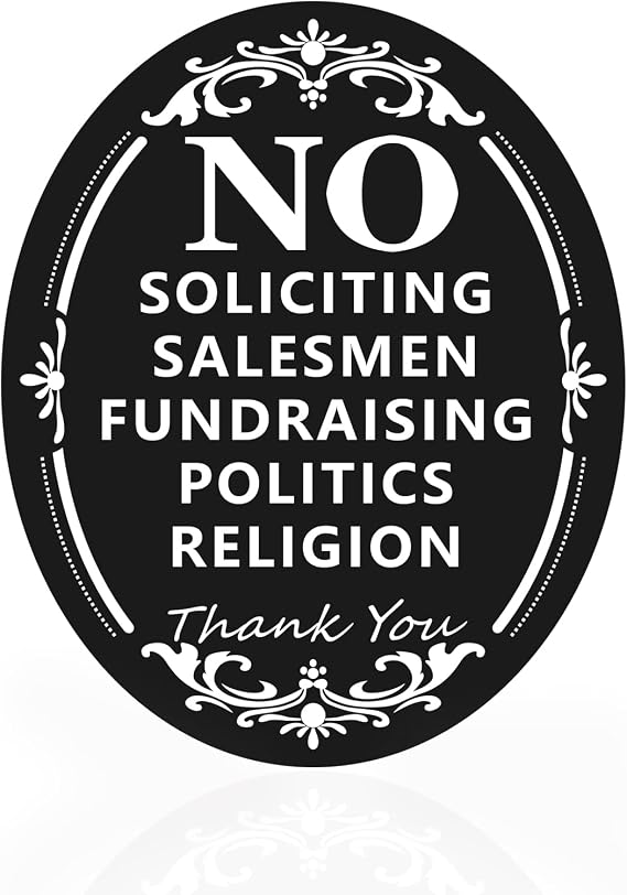 No Soliciting Door Sign - Self-Adhesive for Deterring Unwanted Visitors - Black Acrylic