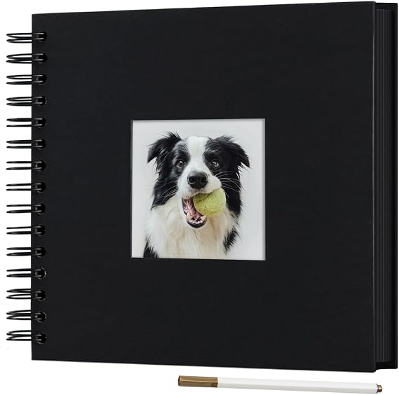 8 x 8 Inch Small DIY Scrapbook Photo Album with Window 80 Pages, Black