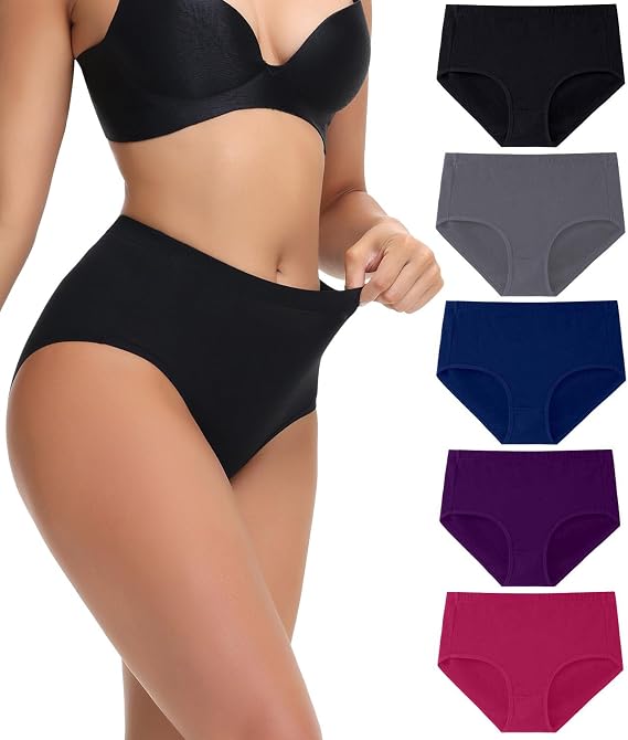 wirarpa Underwear Women Mid High Waist Knickers Comfortable Ladies Cotton Pants Full Briefs 5 Pack