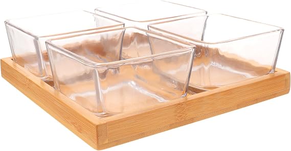 VANZACK 4-compartment Glass Snack Bowl Set with Serving Tray, Divided Fruit and Candy Dish for Party and Home Entertaining