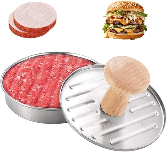 Burger Press, Stainless Steel Hamburger Press Patty Maker, with 100 Wax Paper, 5.2 Non-Stick Burger Press for Making Patties, for Grilling and Cooking, Kitchen Barbecue Tool Grilling Accessories