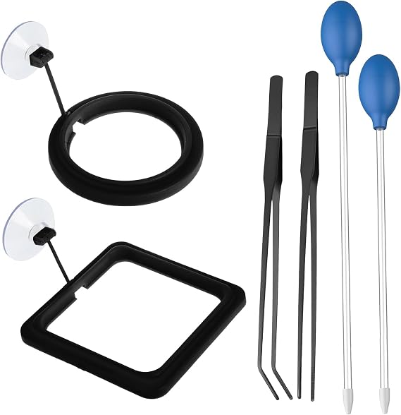 6 PCS Small Round and Square Floating Food Feeder, Aquarium Coral Feeder Kit with Suction Cup Black Fish Feeding Ring for Guppy Bettas Goldfish Turtle