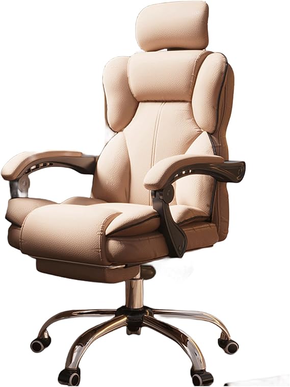 Office Gaming Chair Swivel,Adjustable Height,Footrest-Ergonomic,Home Boss Leather for Heavy People,Reclining Back,for Study,Working,Executive,living,bedroom (Khaki)