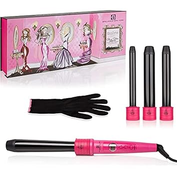 Brilliance New york Women's C4HP Digital Quad Barrel Curling Iron Diamond Dust Technology | Plus Free Heat Resistant Glove, Hot Pink
