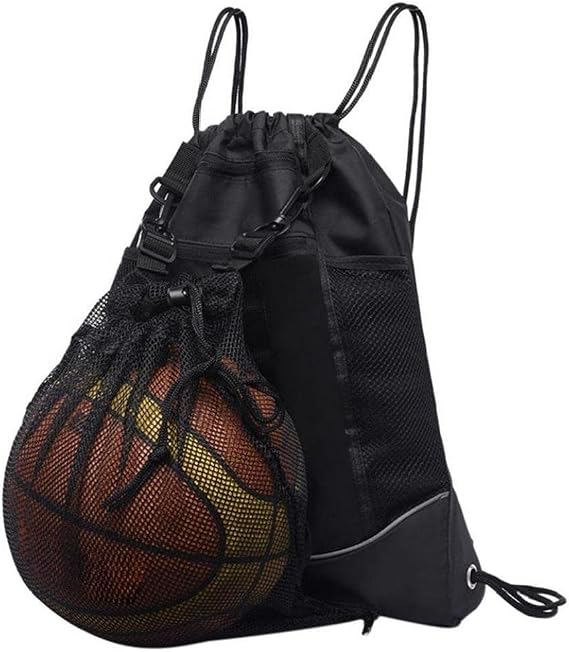 Ball Bag Bag Drawstring Mesh Bag Storage Net Bag Knapsack Rucksack Multifunctional Large Capacity Basketball Soccer Ball Sports Equipment Black
