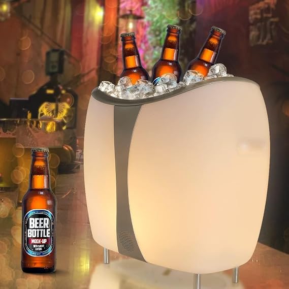 FUYO LED Ice Bucket with Speaker - 5L Portable Cooler, Twin Pairing System, 7 RGB Colors & Remote, IP44 Water-Resistant for Pool, Garden Parties, Home, Bar
