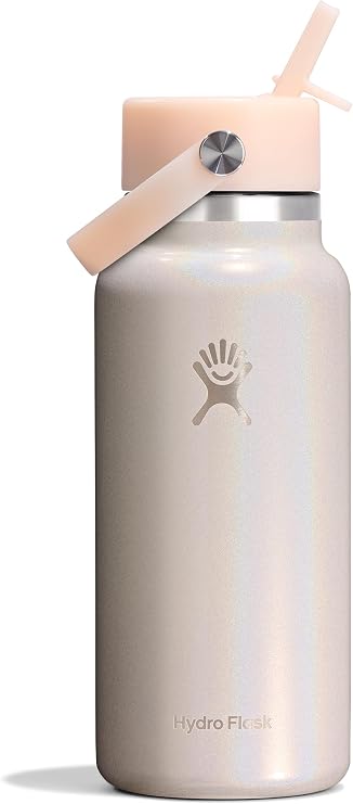 Hydro Flask Water Bottle - Insulated Stainless Steel - Wide Straw Lid, Non Spill, Leakproof in 24 Oz Glimmer Cream