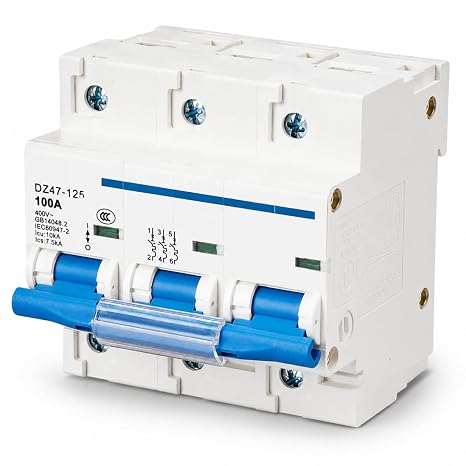 3 Pole DIN Rail Mount Circuit Breaker 100A 400V for Home Marine Solar | Automatic Shutdown, Arc Extinction, Miniature Air Switch, Sturdy ABS Copper, Photovoltaic Systems, Garage and Workshop