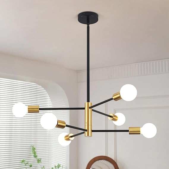 Sputnik Ceiling 6-Light, Black and Gold Sputnik Chandeliers Ceiling Light
