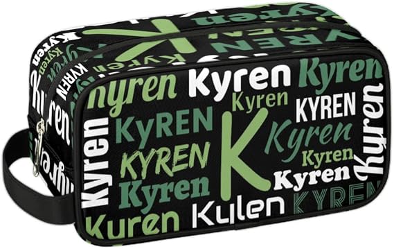Custom Makeup Bag with Name, Personalized Name Travel Toiletry Bag Makeup Organizer Case, Customized Cosmetic Bag with Name for Men Women Team Gifts, Black Green