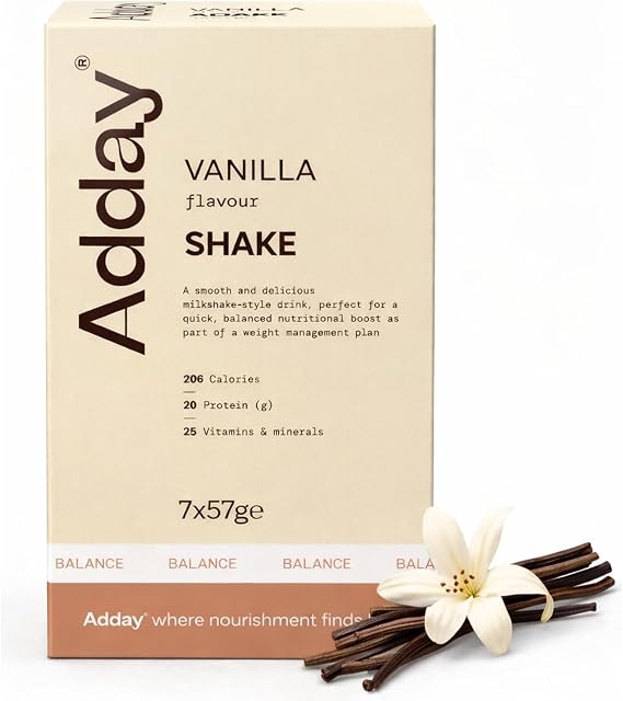 Adday High Protein Meal Replacement Shake - Vanilla - 7 Meals | Meal Replacement Shake, 20g Protein & 26 Vitamins, Low Calorie Total Diet Replacement, Gluten Free, Halal & Kosher