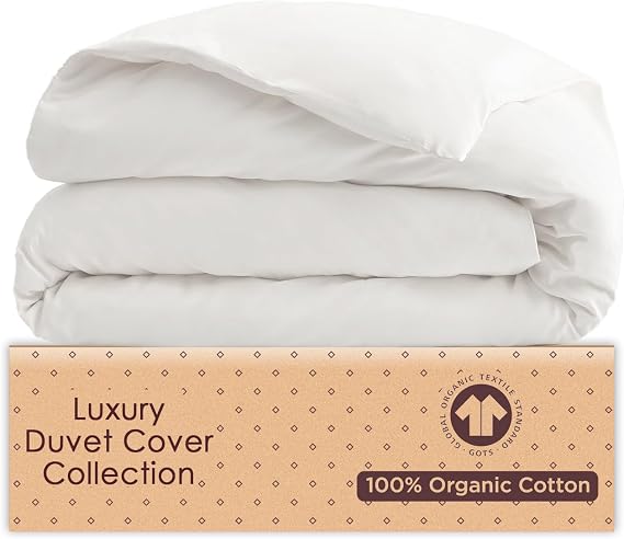 Organic Cotton Duvet Cover Twin/Twin XL Ultra White GOTS Certified Soft & Smooth Sateen Weave Secure Fit with Corner Ties & Envelope Closure Premium Bedding Machine Washable Tissaj