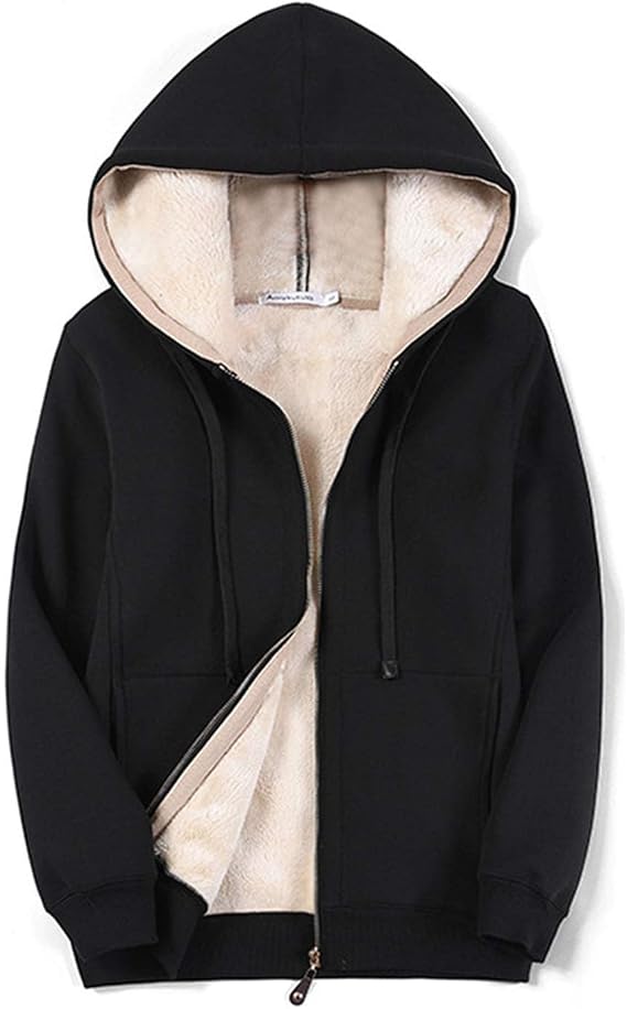 Flygo Women's Casual Winter Warm Sherpa Lined Full Zip Hoodie Fleece Sweatshirt Jacket