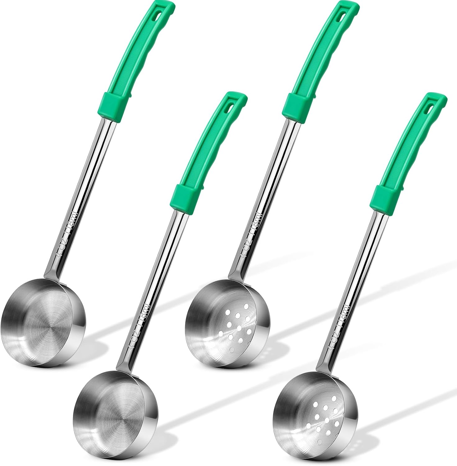 4 Ounce Stainless Steel Portion Control Ladle Spoon - 4Pcs Slotted and Unslotted Pizza Sauce Serving Spoons Portion Ladle for Sauces, Perfect for Weight Watchers, Buffets, Parties