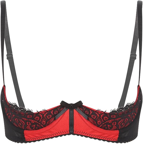 Womens Eyelash Lace Bralette Floral 1/4 Cups Push Up Underwire Balconette Bra Nightwear
