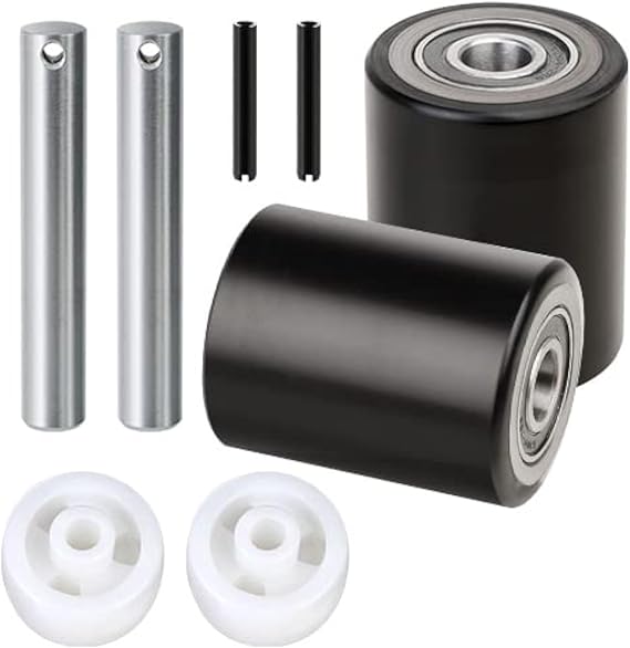 Hromee Pallet Jack/Truck Load Wheels Replacement Full Set with Axles and Entry Exit Roller 3" x 3.75" with 20mm ID Bearings