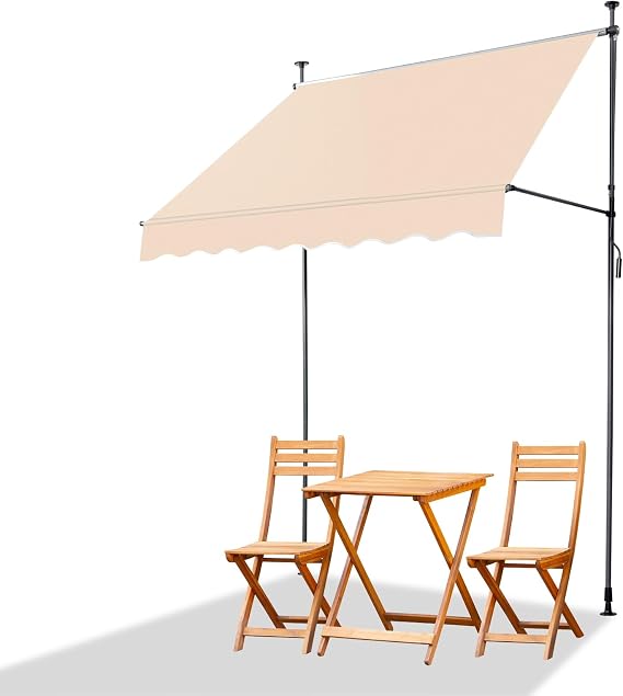 7x4FT Patio Awnings Sunshade Shelter,Outdoor Manual Retractable Awning,Adjustable Patio Door Window Awning,Retractable Patio Sun Shade Awning Cover,with Metal Frame,for Deck, Balcony, Yard (Khaki)