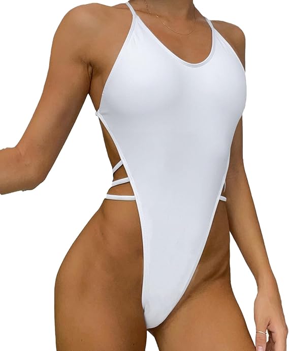 Women Sexy Thong Bikini Bandage Backless One Piece Swimsuit Cut Out Beach Bathing Suit Swimwear