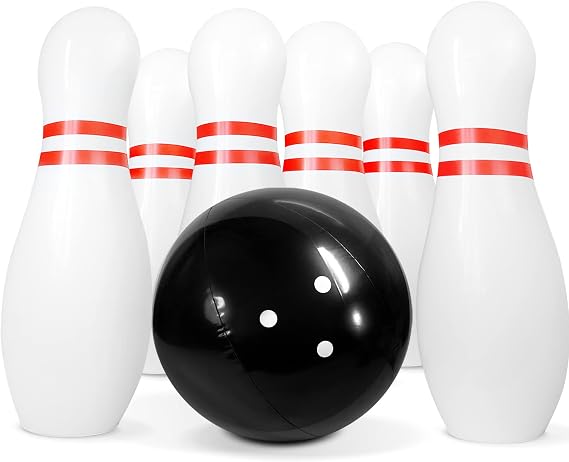 Novelty Place Inflatable Giant Bowling Game for Family - 14" Ball & 6 Oversized 22" Pins, Blow Up Yard Game Set for Backyard Camping Beach Indoor Playroom, Portable Easy Setup Party Activity