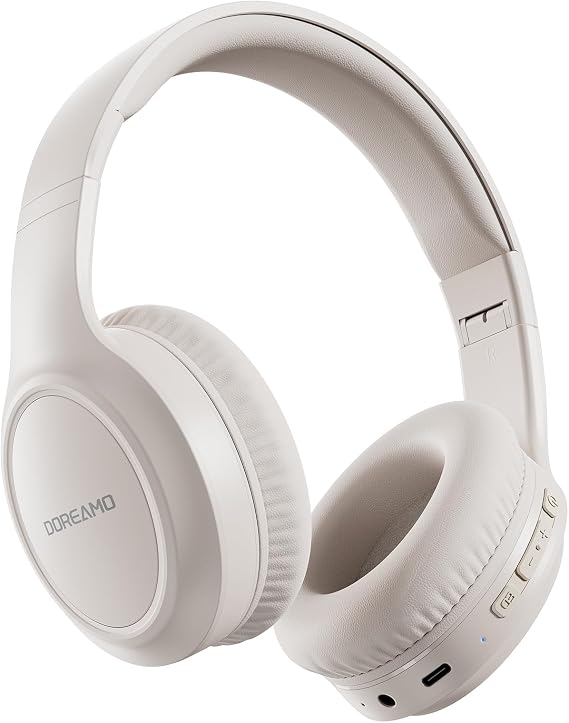 Over Ear Headphones Wireless, Bluetooth 5.4, Foldable Wireless Headphones with Microphone, 70H Playtime, HiFi Stereo with Deep Bass for PC Cellphone Travel Office (off-white)