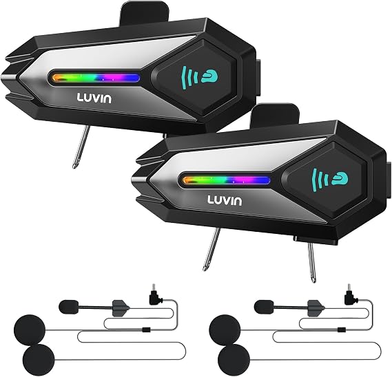 LUVIN Helmet Bluetooth Headset, Motorcycle Intercom Front & Rear 2-Riders, IP65 Waterproof, 1000mAh, Motorbike Helmets Bluetooth Headphone Earbuds for Men Birthday Gifts (Black 2Pack)