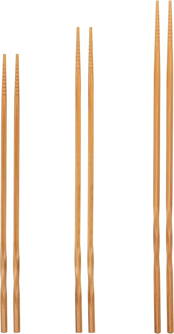 YOSUKATA Reusable Natural Wooden Long Cooking Chopsticks Set of 3 pairs: 11.8 inch, 13-inch, 14.2 inch Brown Long Wok Wooden Chopsticks Reusable | 11.8 inch, 13-inch, 14.2 inch Brown Long Wok Wooden Chopsticks Reusable