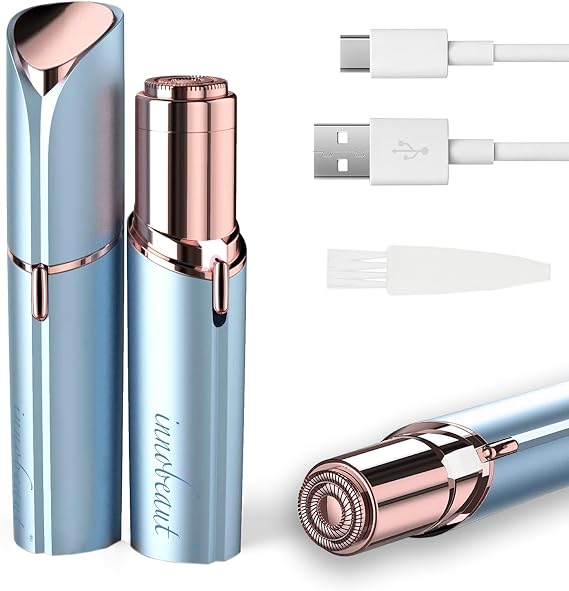 innobeaut Painless Electric Facial Hair Remover for Women, USB Rechargeable | LED reveals fine hairs, Portable face shaver for upper/lip/chin/peach fuzz, Facial hair removal for women,Blue Device only
