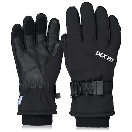DEX FIT Coldproof Warm Winter Gloves WG201, Waterproof, Double Thermal Protection for Cold Weather & Outdoor Work, PU Leather Firm Grip, Touchscreen Compatible, Washable; Black 6 (XS) 1 Pair