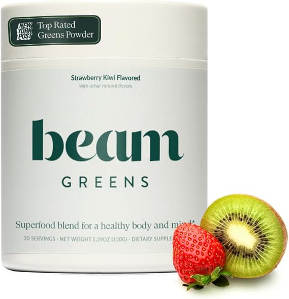 Beam Greens Powder, Greens Superfood Powder, Greens Supplement for Gut Health, Vegan, Non GMO Organic Greens Blend, Daily Greens with Ashwagandha
