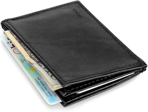 Slimmy Slim Wallet RFID Blocking for men. WARNING: Not for everyone OG3 Minimalist Wallet. 8mm Thin Front Pocket Wallet, 3 Pocket, 2 Panel Full-Grain Leather 101 x 76mm Premium EDC Black Wallet